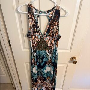 VENUS Navy and Teal Backless Dress